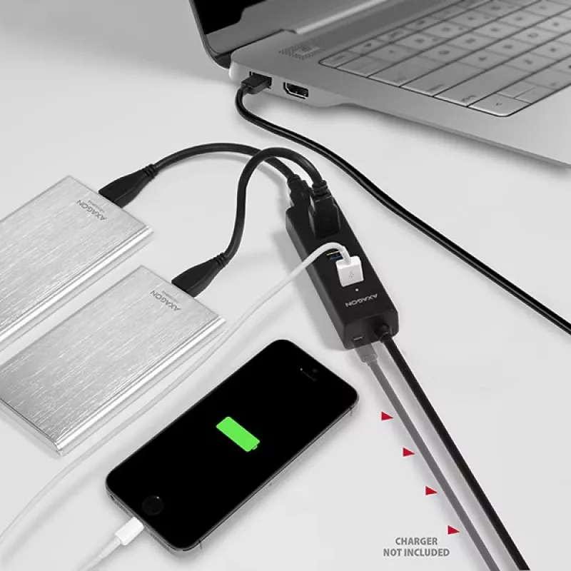 Axagon HUE-S2BL 4x USB 3.0 CHARGING -keskitin 1,2 m kaapelilla, virransyöttö Micro-USB:n kautta