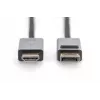 DIGITUS DP-HDMI-kaapeli LED-valolla 4K/30Hz, 2m alumiinikotelo, kullattu, tukee 4K30Hz