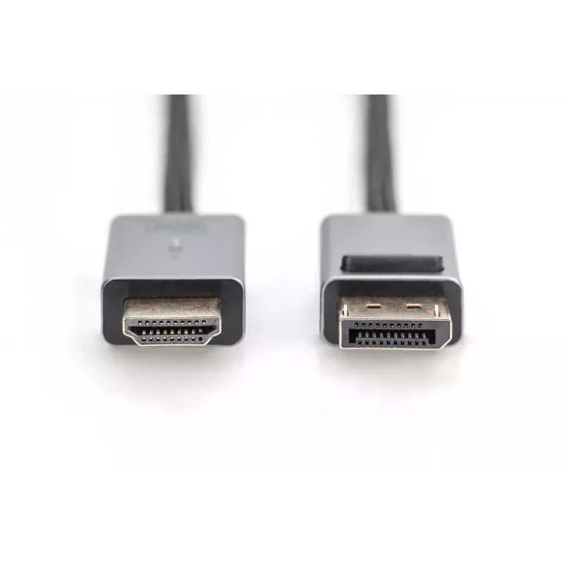 DIGITUS DP-HDMI-kaapeli LED-valolla 4K/30Hz, 2m alumiinikotelo, kullattu, tukee 4K30Hz