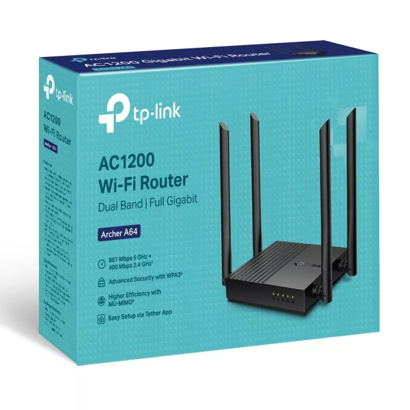 TP-Link ARCHER A64 langaton reititin Gigabit Ethernet dualband (2,4 GHz / 5 GHz) musta
