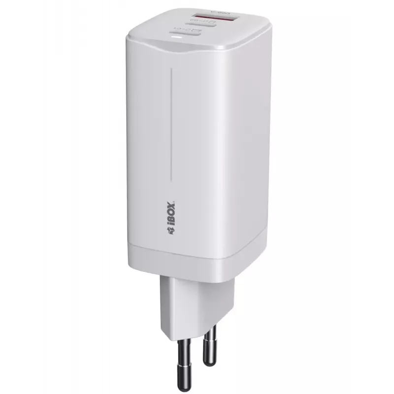 IBOX matkalaturi ILUC65W, 65W, 2x USB-C + 1x USB-A, valkoinen, 1,5 m kaapeli