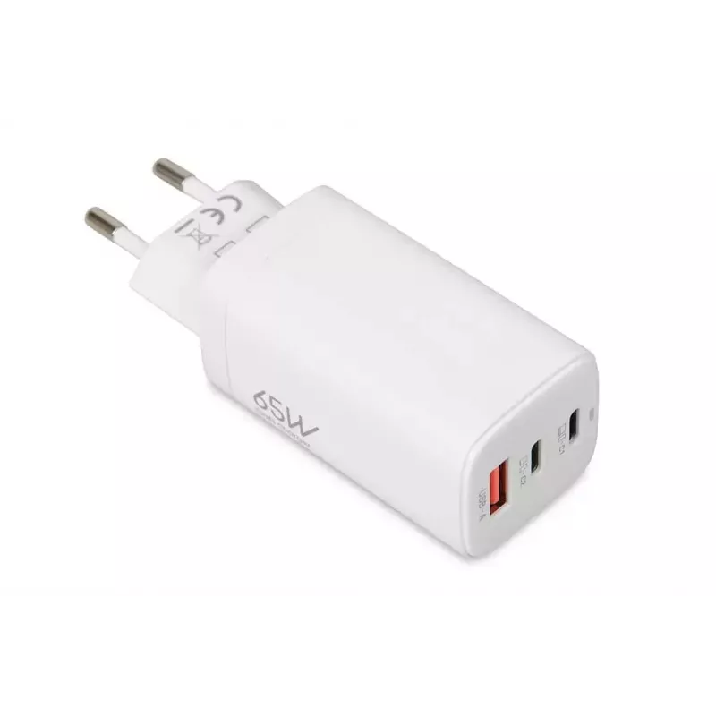 IBOX matkalaturi ILUC65W, 65W, 2x USB-C + 1x USB-A, valkoinen, 1,5 m kaapeli