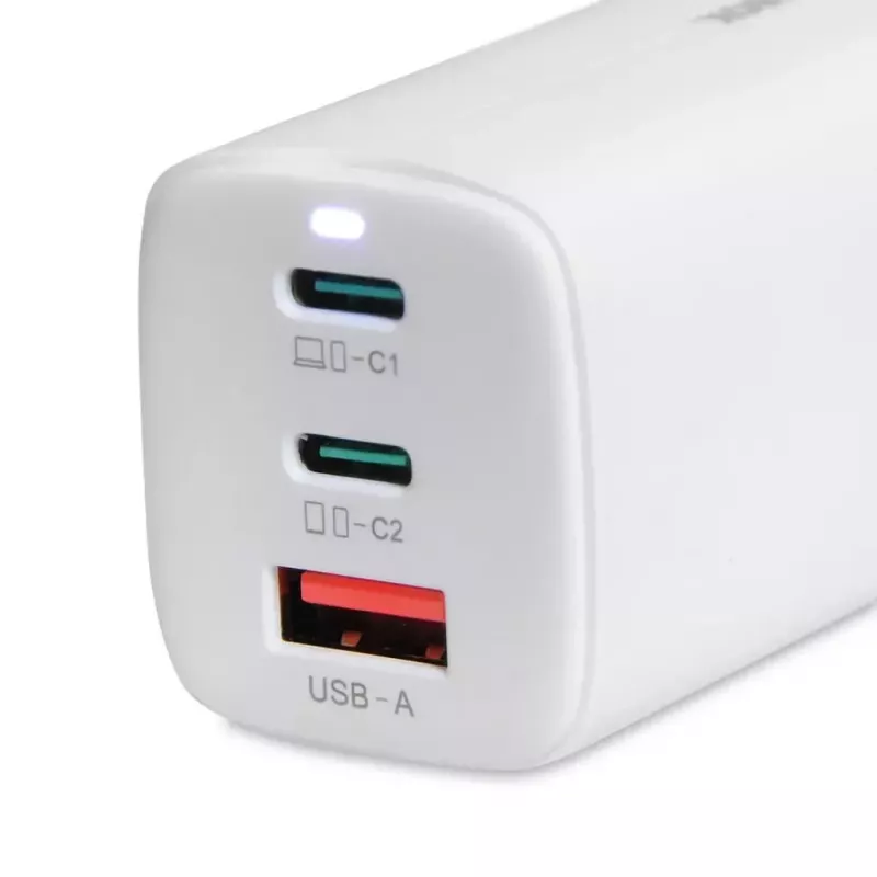 IBOX matkalaturi ILUC65W, 65W, 2x USB-C + 1x USB-A, valkoinen, 1,5 m kaapeli