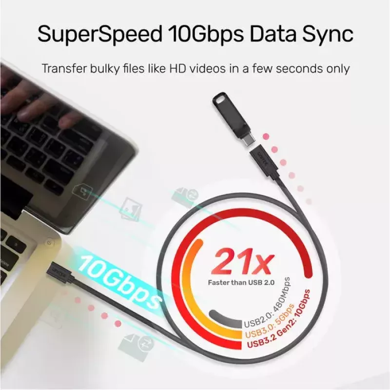Unitek C14086BK-1.5M USB-C-jatkokaapeli (U/N), 10 Gbps, 4K, PD 100 W, 1,5 m, musta
