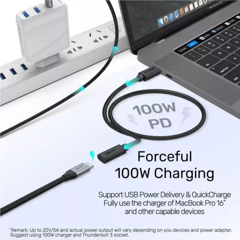 Unitek C14086BK-1.5M USB-C-jatkokaapeli (U/N), 10 Gbps, 4K, PD 100 W, 1,5 m, musta