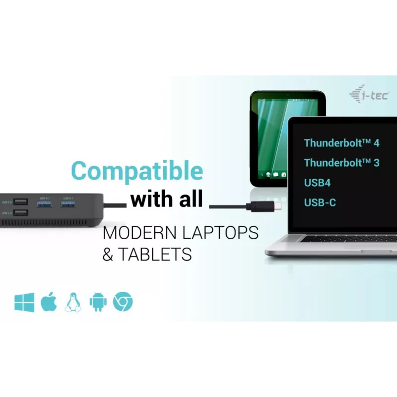 i-tec USB-C HDMI Dual DP -telakointiasema Power Delivery 100 W + yleislaturi 100 W