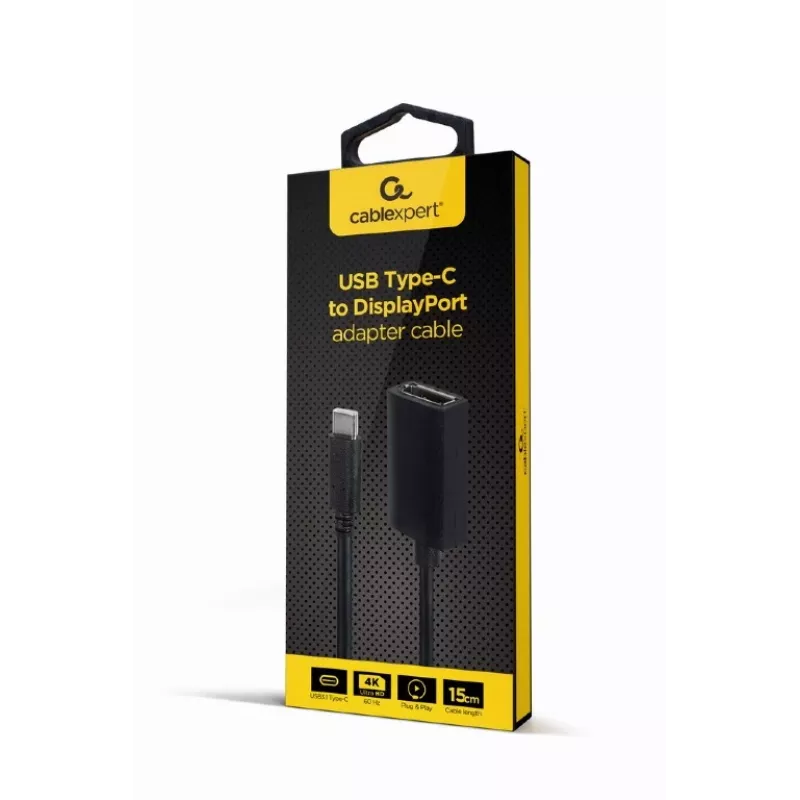 GEMBIRD USB Type-C - DisplayPort-adapterikaapeli, 4K, 15 cm, musta