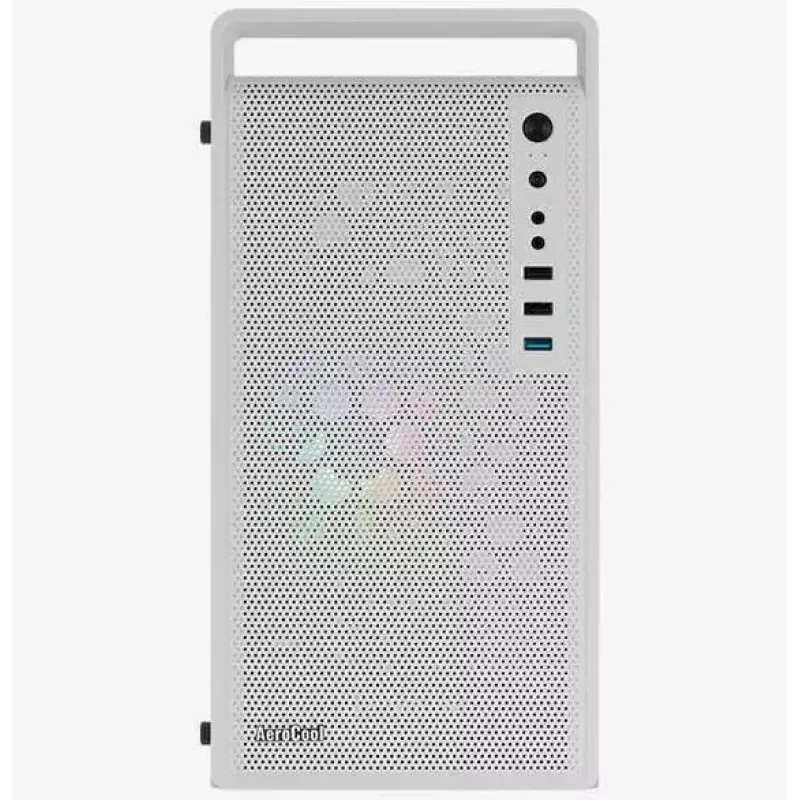 PC-kotelo AEROCOOL PGS CS-109-G-WT-v1 Mini Tower SPCC valkoinen — microATX, jopa 26 cm GPU, FRGB, Mesh-etu