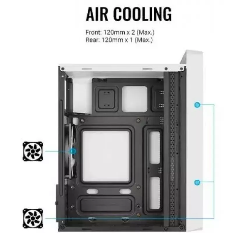 PC-kotelo AEROCOOL PGS CS-109-G-WT-v1 Mini Tower SPCC valkoinen — microATX, jopa 26 cm GPU, FRGB, Mesh-etu