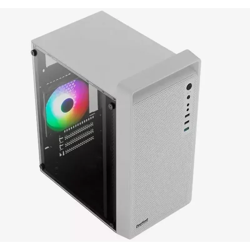 PC-kotelo AEROCOOL PGS CS-109-G-WT-v1 Mini Tower SPCC valkoinen — microATX, jopa 26 cm GPU, FRGB, Mesh-etu