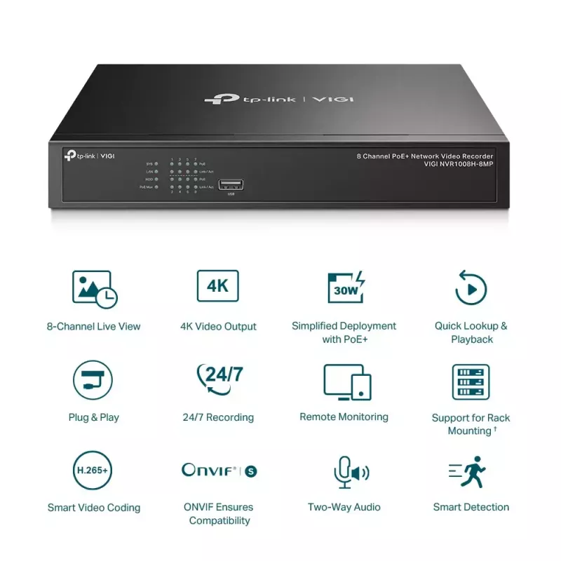 TP-Link VIGI 8-kanavainen PoE+ verkkotallennin