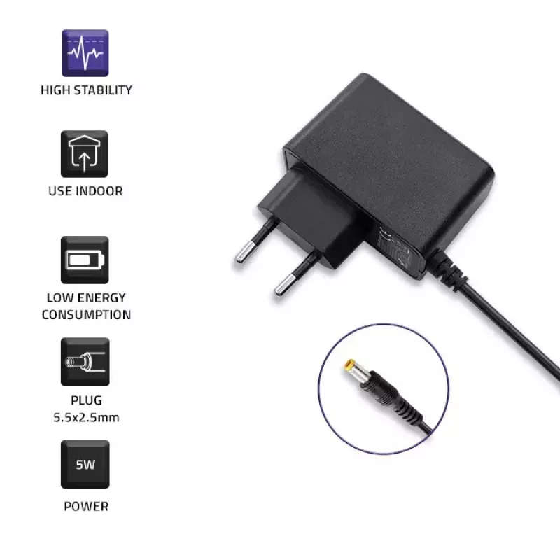 Qoltec 51021 pistokevirtalähde 5 W, 5 V, 1 A, 5,5x2,5 mm
