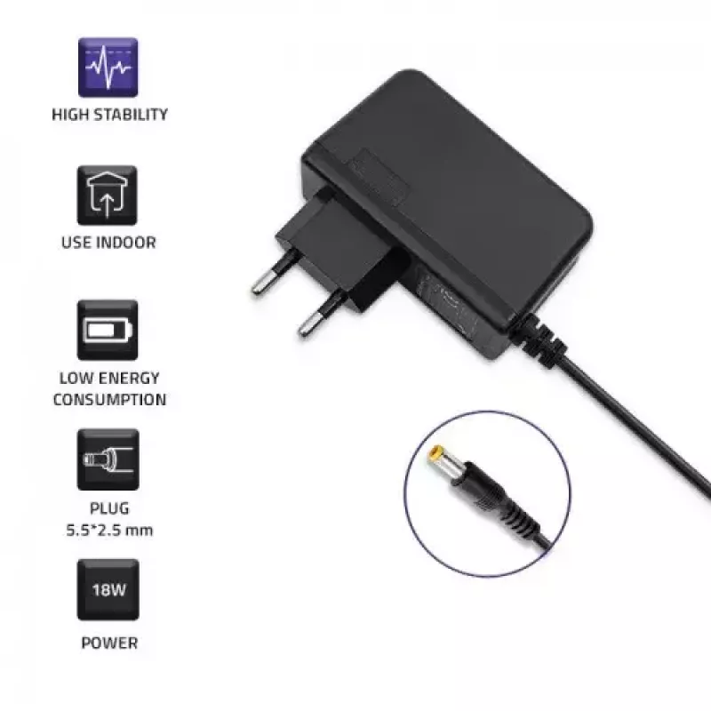 Sisäkäyttöön tarkoitettu virtalähde Qoltec 51028 18W musta 220-240V