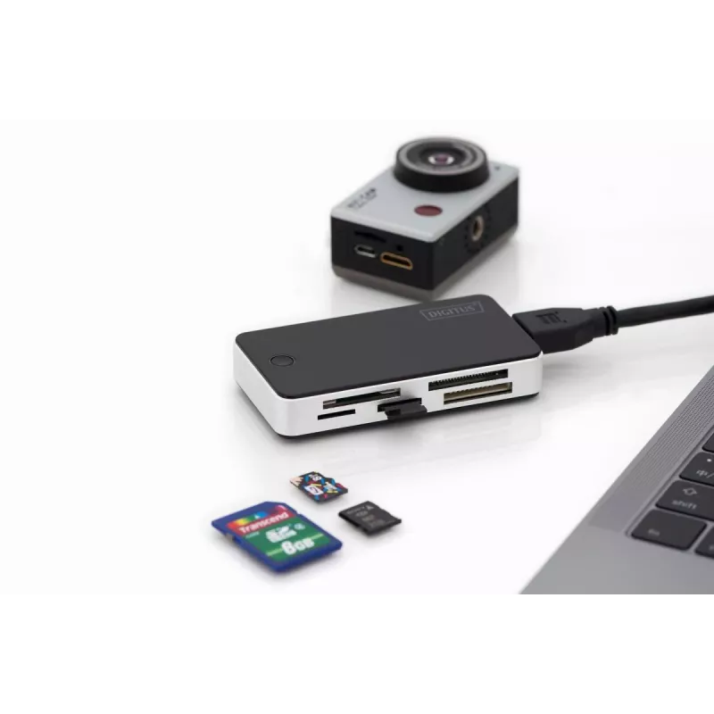 DIGITUS USB 3.0 -kortinlukija, tukee MS/SD/SDHC/MiniSD/M2/CF/MD/SDXC-kortteja, 1M USB-A-liitäntäkaapeli
