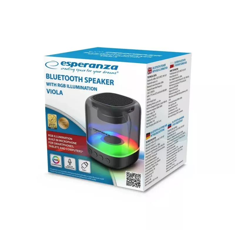 Kannettava kaiutin ESPERANZA EP154, 3W RMS, Bluetooth 5.0, MicroSD, FM, 4 h toistoaika, musta