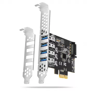 Axagon PCEU-43RS PCIe-kortti - 4x USB 5 Gbps portti, kaksoisvirransyöttö, Renesas PD720201, SP & LP