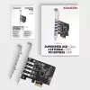 Axagon PCEU-43RS PCIe-kortti - 4x USB 5 Gbps portti, kaksoisvirransyöttö, Renesas PD720201, SP & LP