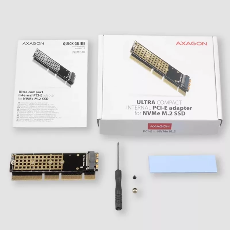 Axagon PCEM2-1U PCIe x16/x8/x4 - M.2 NVMe M-Key-paikka-adapteri 1U