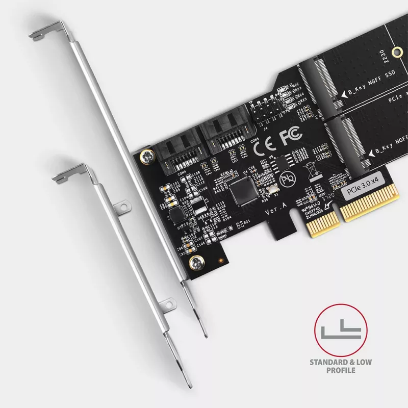 Axagon PCES-SA4M2 PCIe-ohjain 2x sisäinen SATA 6G portti + M.2 B-Key liitäntäkortit/adapterit M.2, SATA