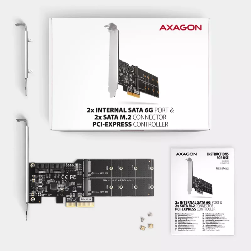Axagon PCES-SA4M2 PCIe-ohjain 2x sisäinen SATA 6G portti + M.2 B-Key liitäntäkortit/adapterit M.2, SATA