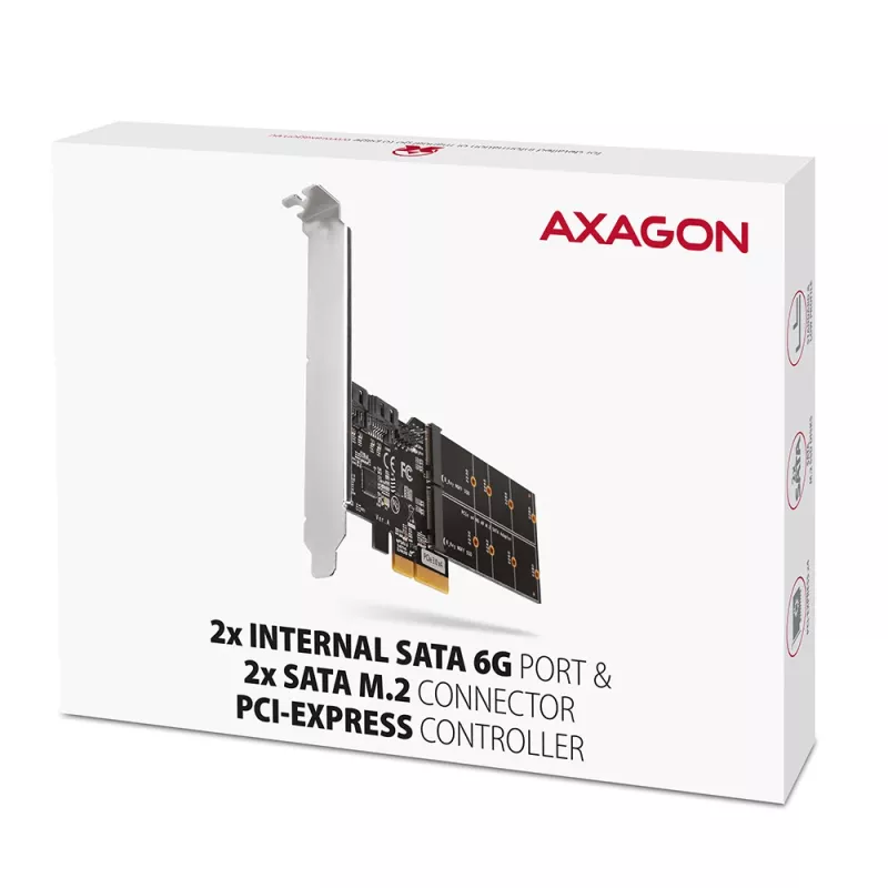 Axagon PCES-SA4M2 PCIe-ohjain 2x sisäinen SATA 6G portti + M.2 B-Key liitäntäkortit/adapterit M.2, SATA