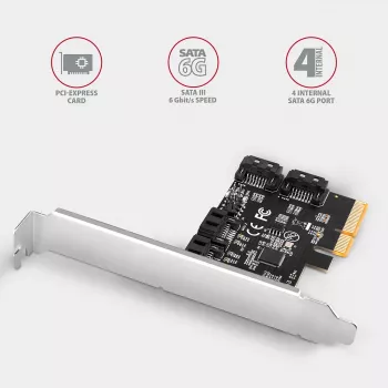 Axagon PCES-SA4X4 PCIe-ohjain - 4x sisäinen SATA 6G portti, ASM1164, SP & LP