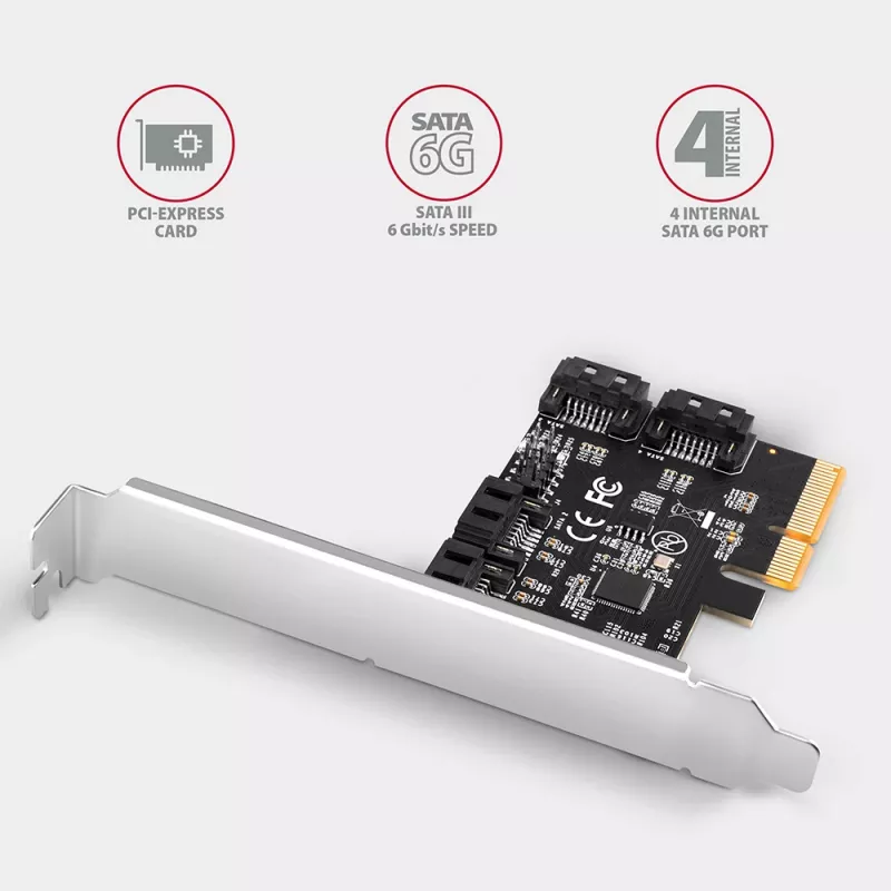 Axagon PCES-SA4X4 PCIe-ohjain - 4x sisäinen SATA 6G portti, ASM1164, SP & LP
