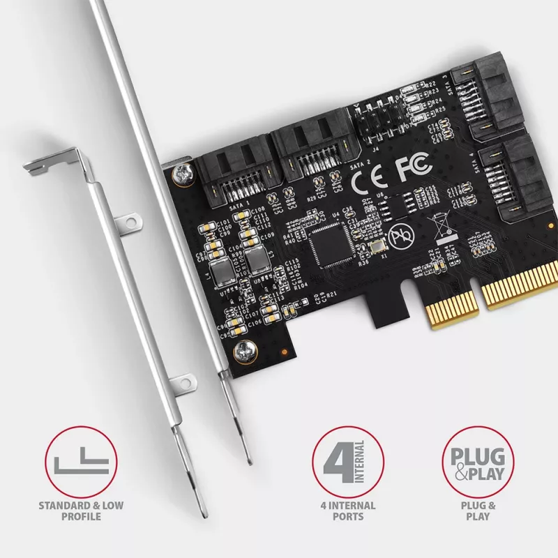 Axagon PCES-SA4X4 PCIe-ohjain - 4x sisäinen SATA 6G portti, ASM1164, SP & LP