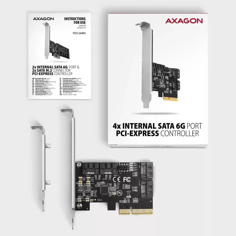 Axagon PCES-SA4X4 PCIe-ohjain - 4x sisäinen SATA 6G portti, ASM1164, SP & LP