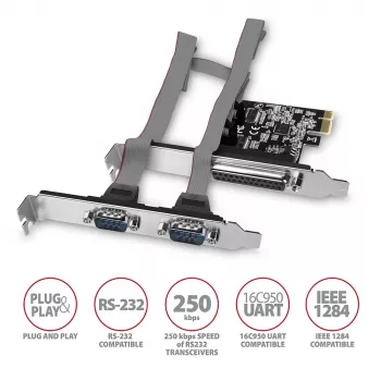 Axagon PCEA-PSN PCIe - 1x rinnakkais & 2x sarjaportti 250 kbps adapteri SP & LP