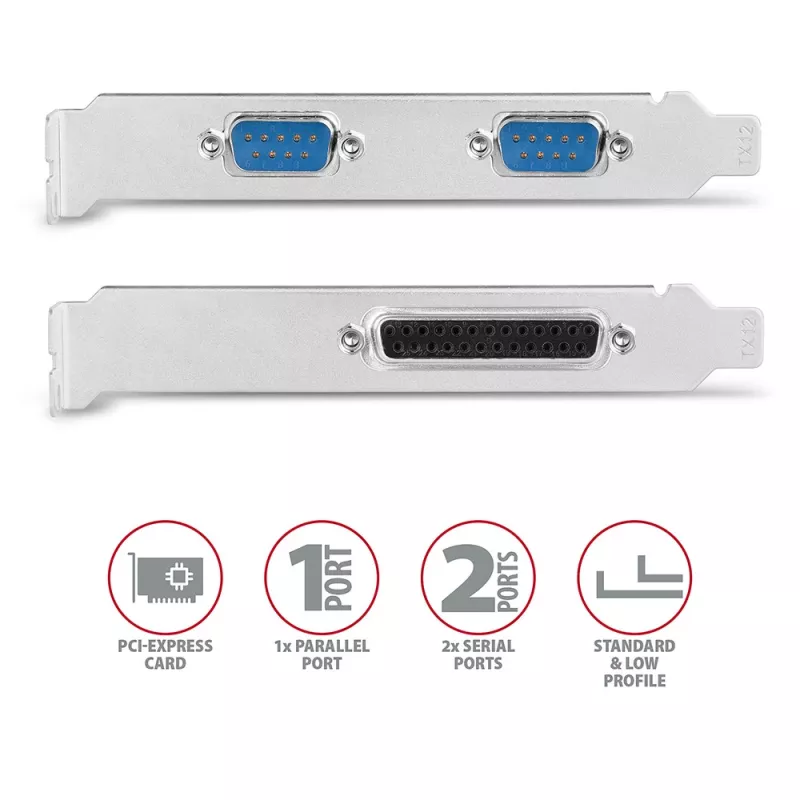 Axagon PCEA-PSN PCIe - 1x rinnakkais & 2x sarjaportti 250 kbps adapteri SP & LP