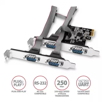 Axagon PCEA-S4N PCIe - 4x sarjaportti 250 kbps adapteri SP ja LP -peitelevyllä