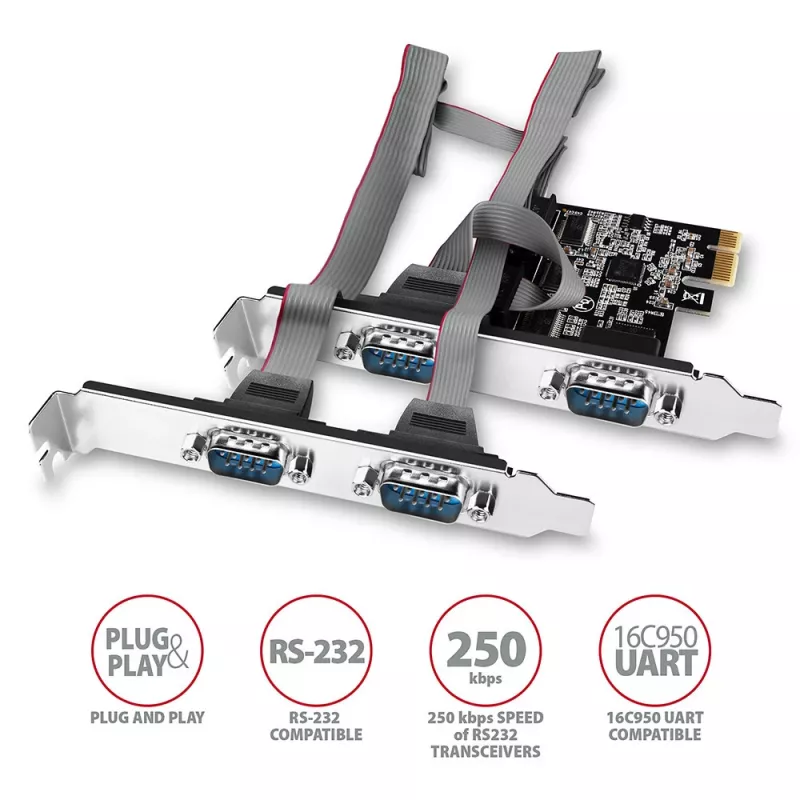 Axagon PCEA-S4N PCIe - 4x sarjaportti 250 kbps adapteri SP ja LP -peitelevyllä