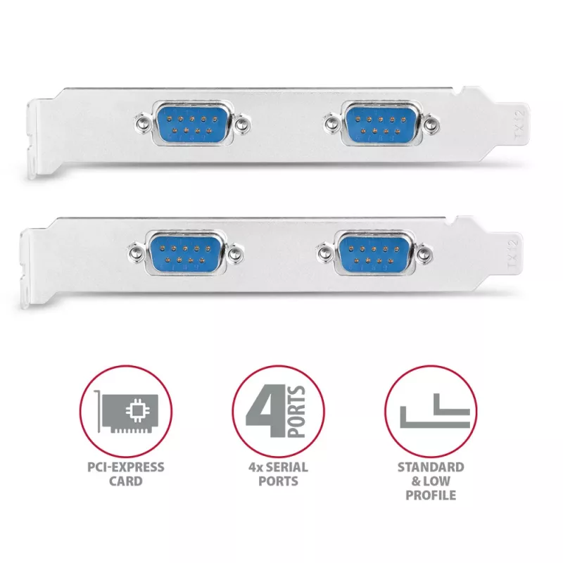 Axagon PCEA-S4N PCIe - 4x sarjaportti 250 kbps adapteri SP ja LP -peitelevyllä