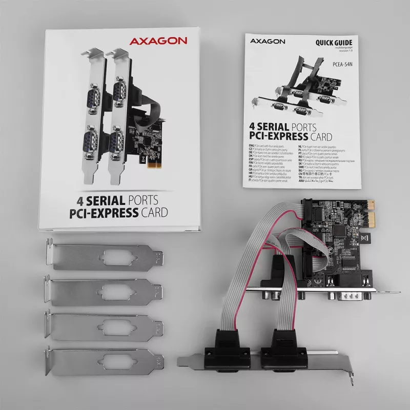 Axagon PCEA-S4N PCIe - 4x sarjaportti 250 kbps adapteri SP ja LP -peitelevyllä