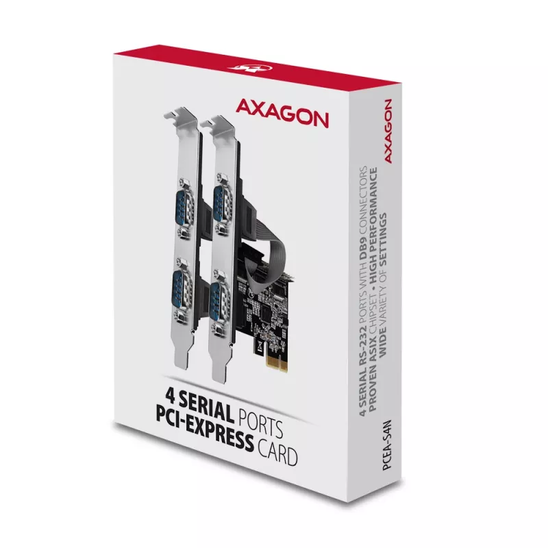 Axagon PCEA-S4N PCIe - 4x sarjaportti 250 kbps adapteri SP ja LP -peitelevyllä