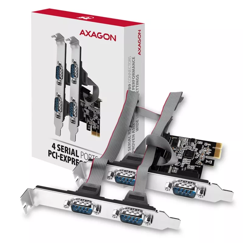 Axagon PCEA-S4N PCIe - 4x sarjaportti 250 kbps adapteri SP ja LP -peitelevyllä