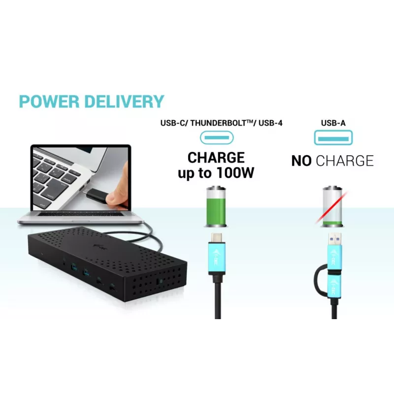 i-tec USB 3.0 / USB-C / Thunderbolt, 3x 4K telakointiasema Gen 2 + Power Delivery 100W