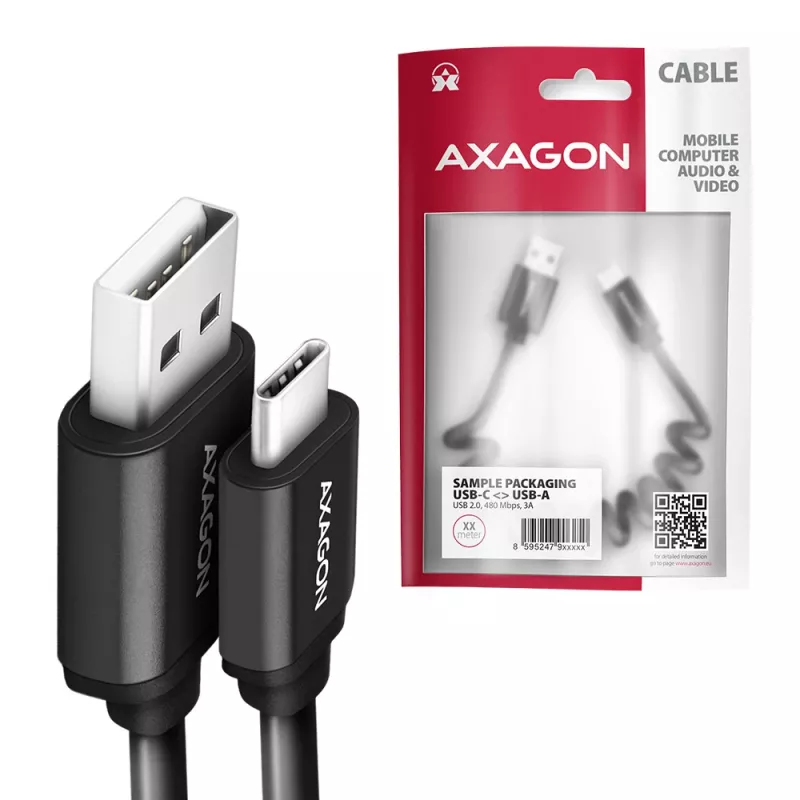 USB-kaapeli Axagon BUCM-AM10TB USB 2.0 0,6 m USB-C USB-A musta