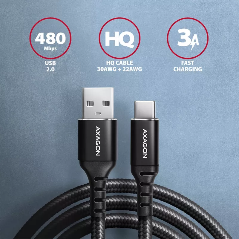 USB-kaapeli Axagon BUCM-AM20AB 2m USB A USB C musta