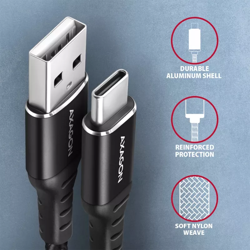 USB-kaapeli Axagon BUCM-AM20AB 2m USB A USB C musta