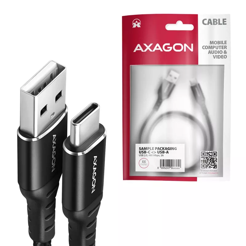 USB-kaapeli Axagon BUCM-AM20AB 2m USB A USB C musta