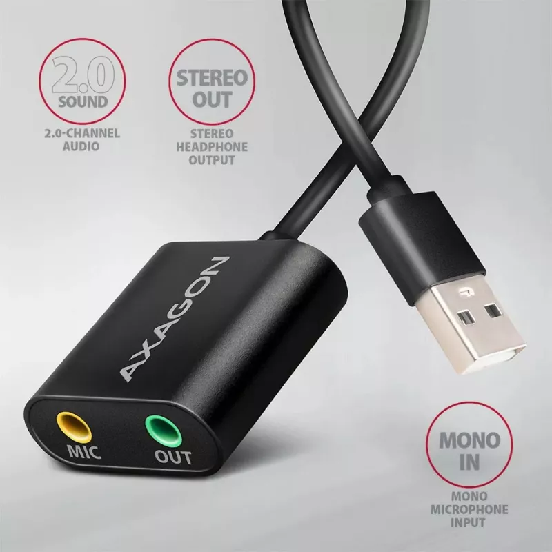 Ulkoinen USB-äänisovitin AXAGON ADA-12 1x 3,5 mm liitäntä kuulokkeille ja mikrofonille