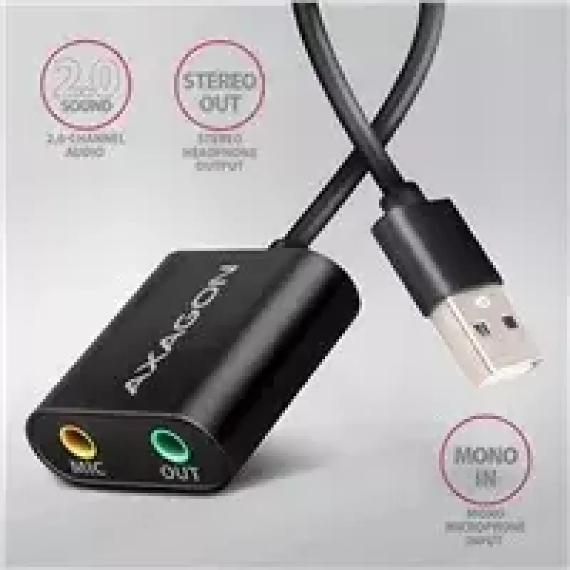 Ulkoinen USB-äänisovitin AXAGON ADA-12 1x 3,5 mm liitäntä kuulokkeille ja mikrofonille