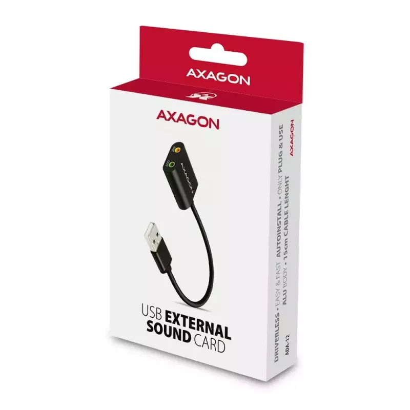 Ulkoinen USB-äänisovitin AXAGON ADA-12 1x 3,5 mm liitäntä kuulokkeille ja mikrofonille
