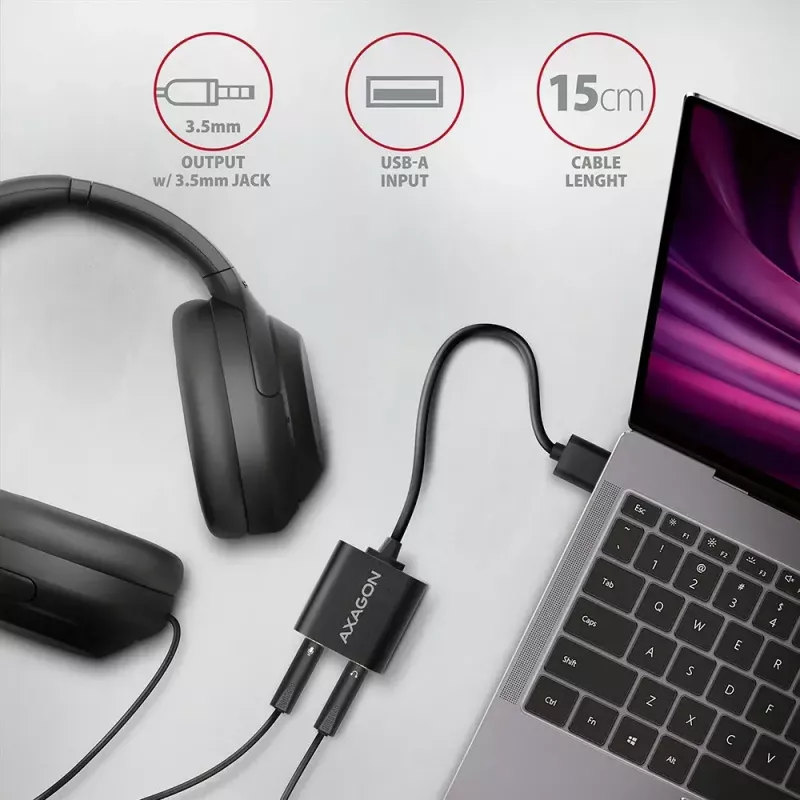 Ulkoinen USB-äänisovitin AXAGON ADA-12 1x 3,5 mm liitäntä kuulokkeille ja mikrofonille