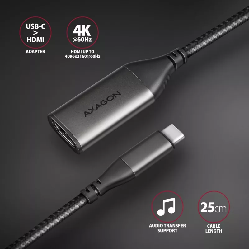Axagon RVC-HI2M USB-C -> HDMI 2.0a adapteri 4K/60Hz HDR10