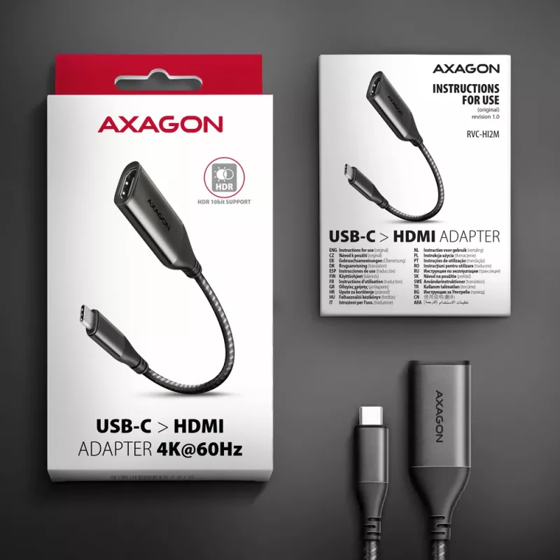 Axagon RVC-HI2M USB-C -> HDMI 2.0a adapteri 4K/60Hz HDR10