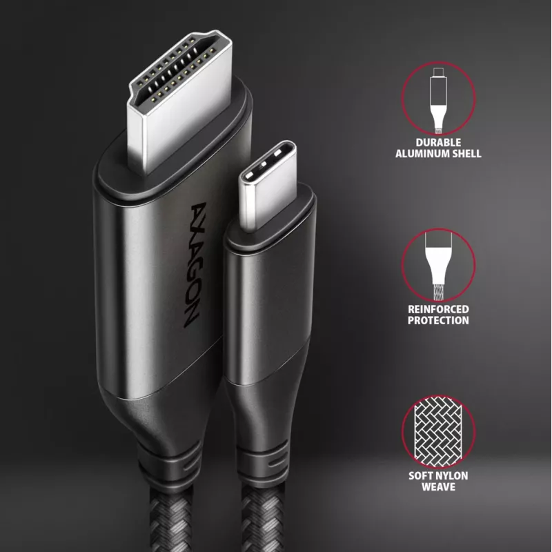 Axagon RVC-HI2MC USB-C -> HDMI 2.0a kaapeli 1,8m, 4K/60Hz HDR10
