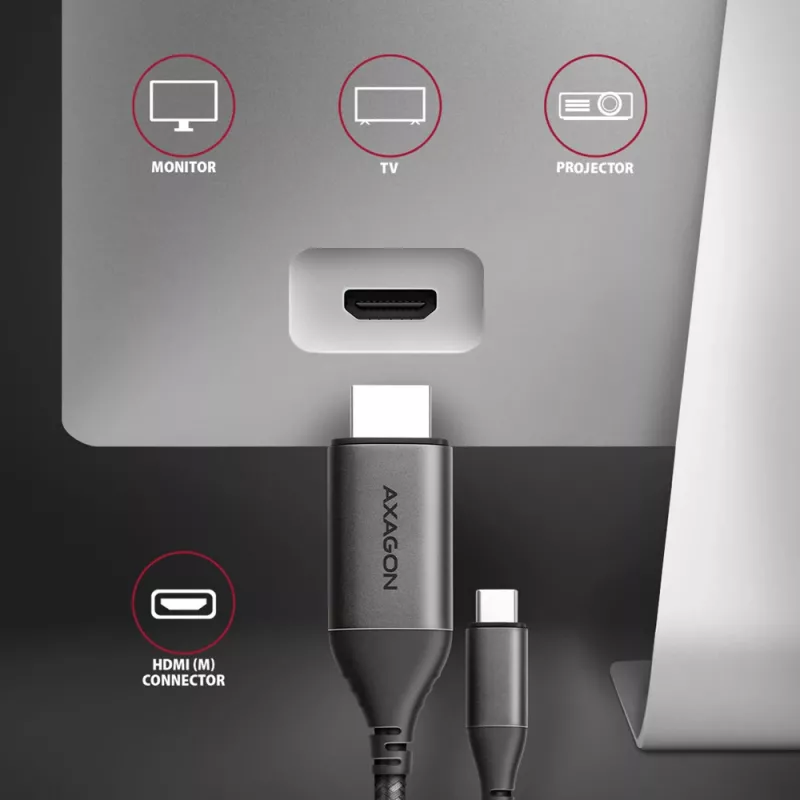 Axagon RVC-HI2MC USB-C -> HDMI 2.0a kaapeli 1,8m, 4K/60Hz HDR10